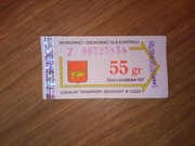 Bilet jednorazowy 0,55zł 55 gr MPK Łódź stare logo skasowany lokalny