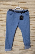 Spodnie letnie typu gnieciuchy z paskiem 70 % bawełna  jeans cienki 
