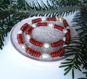 Naszyjnik Agat czerwony + Perły słodkowodne Rękodzieło kamienie naturalne