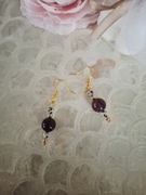 Kolczyki handmade z naturalnych kamieni srebro pozłacane granat hematyt 