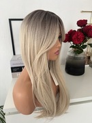 Peruka blond odrost długa z grzywką jak naturalna