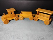 Duży Drewniany pociąg zabawka, ręcznie robiony. 