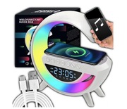 Lampka nocna do Sypialni LED RGB Ładowarka INDUKCYJNA BUDZIK Zegar GŁOŚNIK