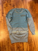 Długi sweter/sukienka paski + koronka r M/L