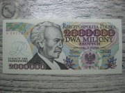 BANKNOT RP 2 MILIONY 2000000 ZŁOTYCH 1992 ROK SERIA A Z BŁĘDEM UNC