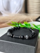 Bransoletka regulowana - czarny turmalin, larvikit, hematyt, Black stone 