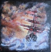 Obraz malowany ręcznie akrylami na plotnie 30 na 30 cm.