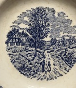 talerz antyczny wiktorianski stary KRAKELURA, ceramika, niebieski rysunek 