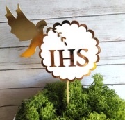 Topper komunijny komunia złoty gołąbek ihs