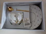 Filiżanka łyżeczka talerzyk komplet nowy Fabiola zdobiona ręcznie prezent 