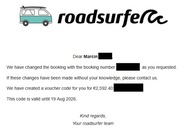 Roadsurfer.com voucher do rezerwacji kampera na 2592 €