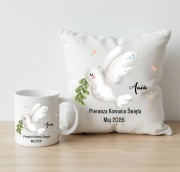 Pamiatka Pierwsza Komunia Świeta prezent zestaw kubek poduszka z imieniem