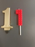 Świeczki z numerem 1, złota, puzzle na tort, dekoracja