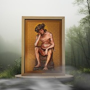 Piękny obraz 24x32 na grubiej desce Jezus Frasobliwy Pan Jezus 