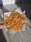 Bukiet ze złotych róż ze wstążki,  Złoty bukiet 