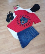 Czerwony t-shirt damski Aïkha S na krótki rękawek z nadrukiem na lato