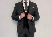 Garnitur szary/brązowy krata Bytom 176/100/88