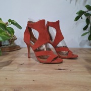 & Other Stories koralowe  open toe skóra zamsz boho eleganckie 36 zip sexy