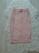 Piękna koronkowa spódnica midi pudrowy róz XS