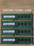 Zestaw 16GB DDR3 Samsung 1333MHz (4x4GB) PC3-10600U | Dual Channel