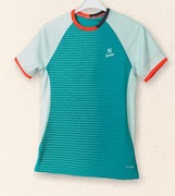 Letni wakacyjny luźny sportowy turkusowy t-shirt bluzka z krótkim rękawem 