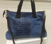 Włoska Torebka skórzana ZAMSZ – Kroko – Niebieska / Indygo – Vera Pelle