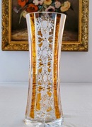 Wazon duży kryształowy miodowy, bursztynowe wstawki  Szlifowany prl Vintage