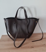 Torebka shopper włoska Borse in Pelle skóra brąz czekolada