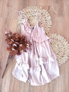 H&M pudrowa różowa długa bluzka tunika z falbanami XS 34 na ramiączkach