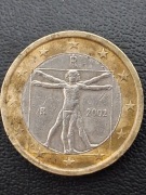Moneta 1 euro 2002 leonardo da Vinci 