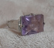 Duży pierścionek vintage srebro fioletowy kamień boho retro statement