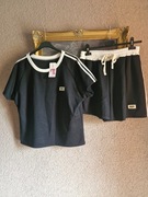 Komplet damski bluzka szorty czarne biały lampas Min