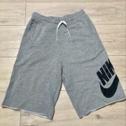 Spodenki sportowe, posiadają wadę w okolicy kolan, są przyszyte na zdjęciu