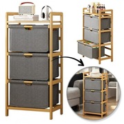Bambusowy regał szafka z 3 szufladami materiałowymi 32x45x96cm organizer