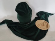 Komplet damski  czapka chustka aksamit welur butelkowa zieleń. 