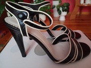 Wysokie sandałki Zara rozmiar 38 czarno białe 