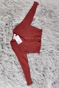 Sweter Nowy z metką z guzikami w prążki dla dziewczynki H&M bordowy