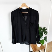 Koszula czarna 40 L elegancka wiskoza podwijane rękawy kieszonka