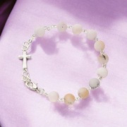 Bransoletka OPAL RÓŻOWY Z Krzyżem z zapięciem Metalowy łańcuszek 