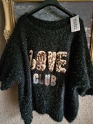 Sweter sweterek damski czarny napis panterka rękaw 3/4