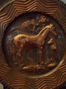 Piękna Stara Patera z Końmi-Mosiężny Obraz-Na ścianę-Vintage