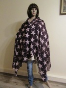 BECKSONDERGAARD duży szal brązowy w beżowe gwiazdy wełna i jedwab_ 204 cm