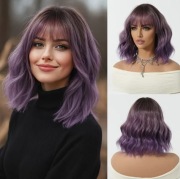 Peruka fioletowa grzywka włosy kręcone 