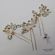 Złote 3 wsuwki do włosów z diamencikami 