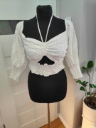 Biała bluzka Zara S krótka Crop Top basic koronka 
