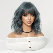 Peruka damska niebieski bob włosy kręcone z grzywką dostawa 24h PL