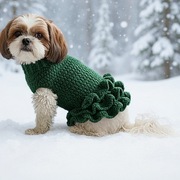 Zielony sweterek dla psa lub kota – z ozdobnymi falbankami