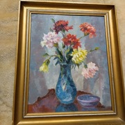 Kwiaty - stary obraz malowany na płótnie. Sygnowany A. Leśniak 