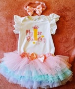 Sukienka komplet strój na roczek pierwsze urodziny róż cyfra 1 zestaw TUTU