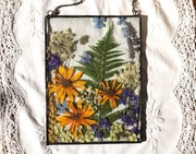 Witraż, dekor z suszonych kwiatów topinambur